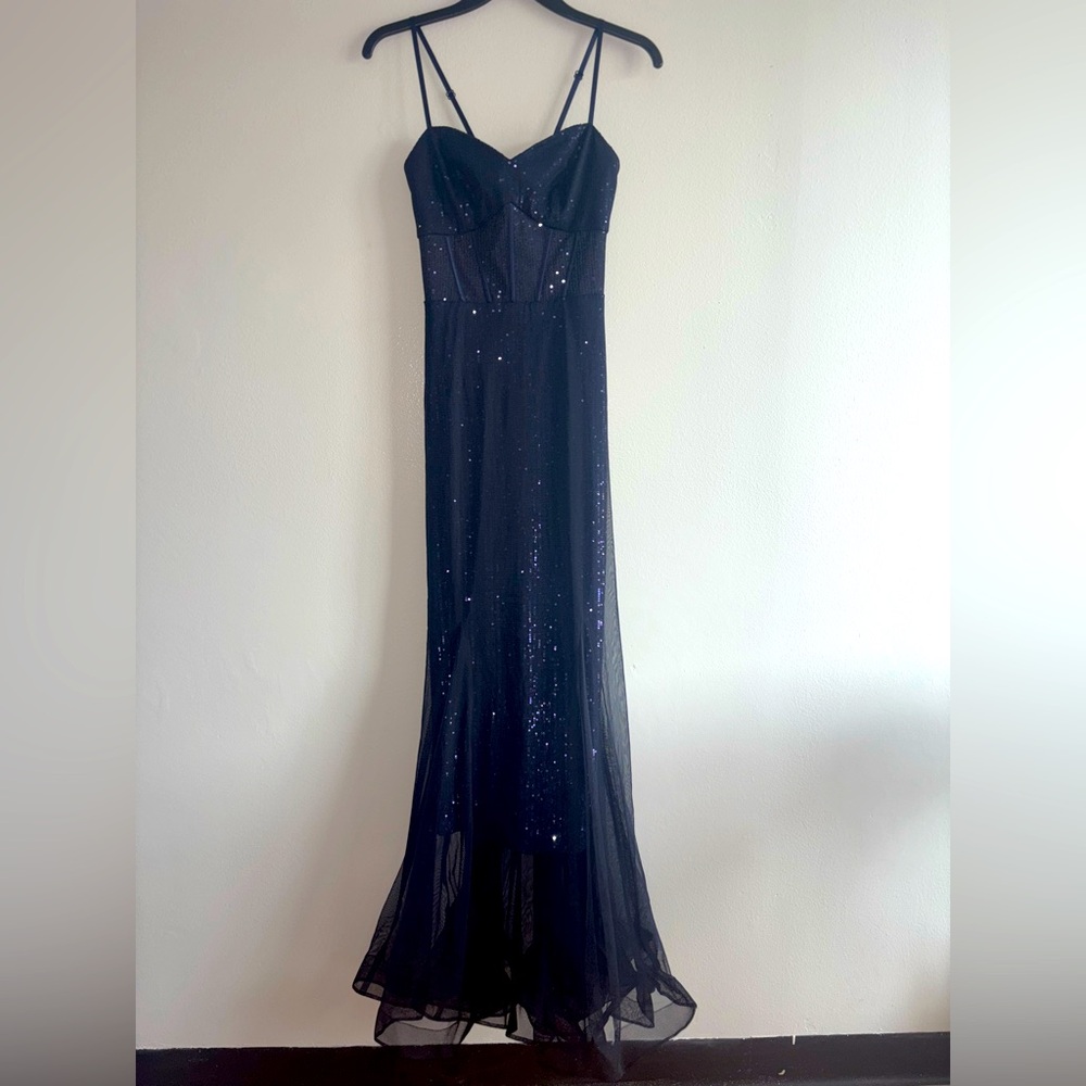Elegant Navy Sequin Prom Dress